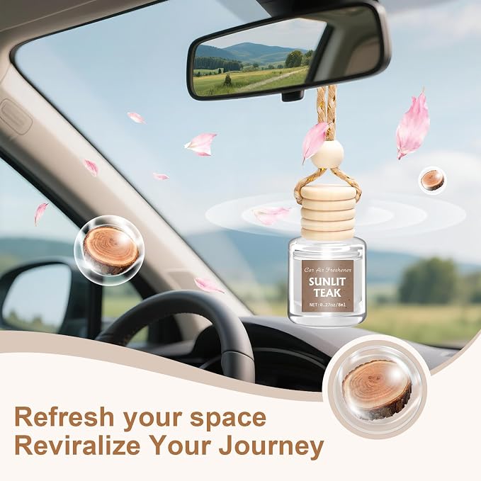 6 Pack Car Air Freshener, Mahogany Premium Woody Car Air Freshener Diffuser Fragrance, Hanging Essential Oil Diffuser for Interior Decor, Long Lasting Car Accessories Unisex (Sunlit Teak Scent)