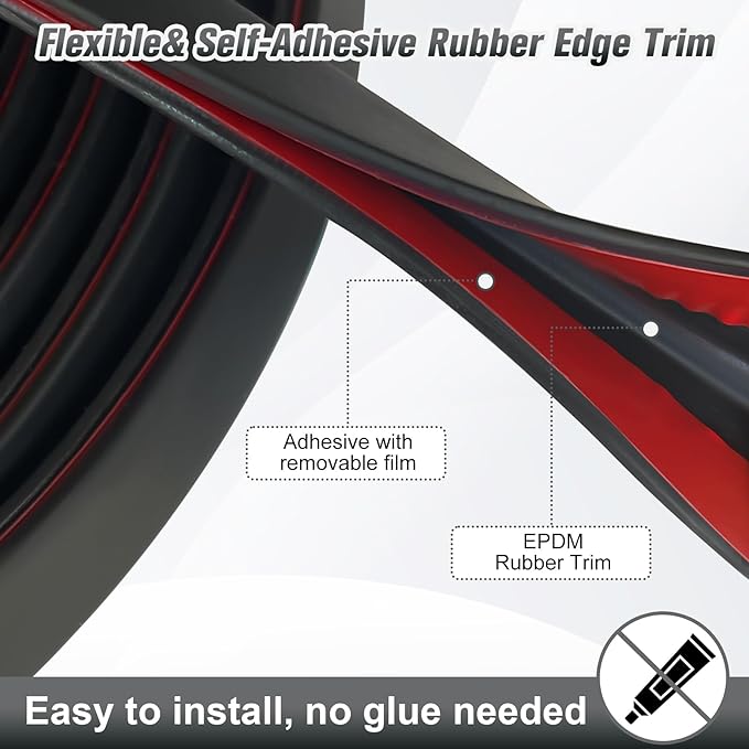 Edge Trim, 3/32"(2mm) Rubber Edge Trim, Flexible Self Adhesive U Channel Edge Protector for Sharp Edge, Sheet Metal and Car Doors, Peel and Stick Auto Door Guard, Black Color, 20Ft