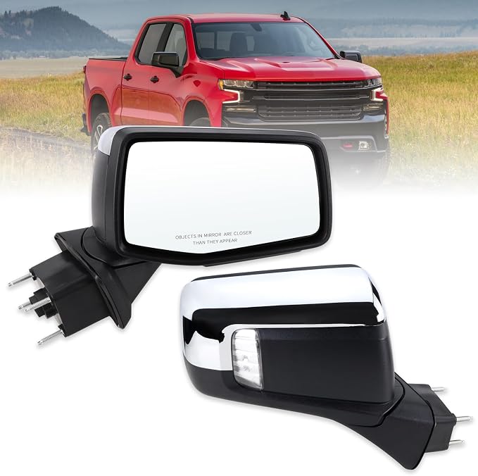 Right Passenger Side Mirror Compatible With 2019-2025 Chevy Silverado 1500 With Power Folding Heated Turn Signal Puddle Lights Mirror Memory Temperature Sensor Chrome Replace#84309684(15Pins)