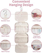 Striped Travel Toiletry Bag for Women Large Hanging Makeup Bag Organizer Toiletries Bag for Full Size Essentials Accessories Cosmetics (Dusty Pink Stripe (Large))
