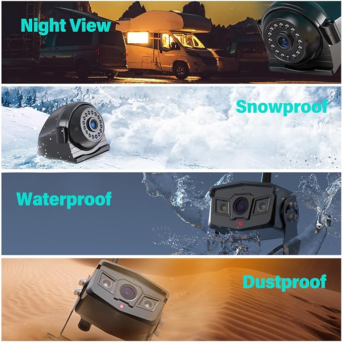 Nuoenx 10" Wireless Backup Camera System for Truck, HD 1080P Digital Back Up Camera System with 10 Inch Quad Split Loop Recording Monitor, IP69K Waterproof Reversing Cameras for RV, Trailer (W103)