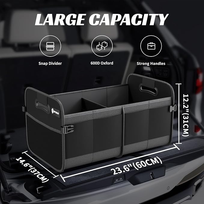 Trunk Organizer for Car - 70L Collapsible Car Storage with 11 Pockets & Reinforced Handles, SUV Trunk Organizers for Grocery Cargo(Black)