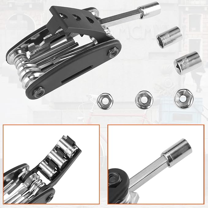Bike Multitool Lightweight 16-in-1 MTB Bicycle Multitool Compact Portable Bike Repair Tool Kit With Allen Wrench, Tire Levers-1 Pack