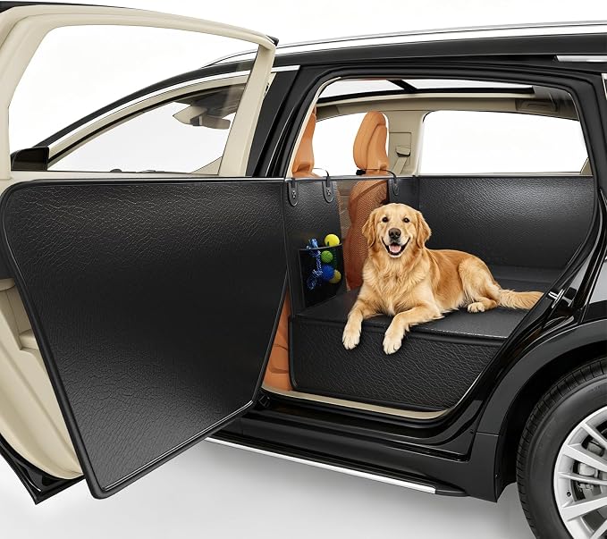 Dog Car Seat Cover for Back Seat Larger,Waterproof PU Leather Hard Bottom Car Seat Cover for Dogs,Non-slip Backseat Dog Cover with Upgraded Door Protection Flap,Dog Hammock for Full Size Truck 55×30in