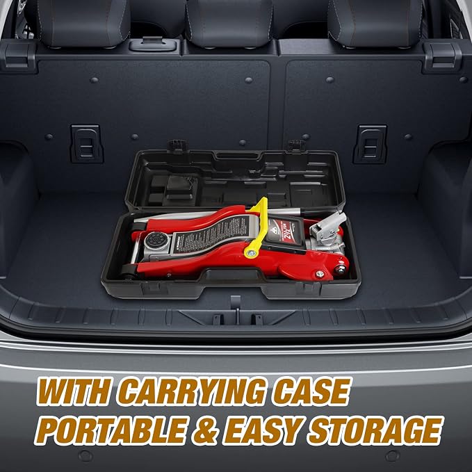 Floor Jack 2.5 Ton (5500 LBs) Hydraulic Low Profile Trolley Car Jack with Portable Storage Case, Lifting Range 3.5" to 14", Fit Use for Automotive Sedans, Red