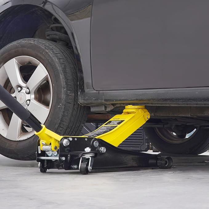 Low Profile Floor Jack 2 Ton (4400 lbs), Heavy Duty Iron Hydraulic Racing Floor Jack, Hydraulic Car Jack, Dual Piston Quick Lift Pump, 3"-18.5" Height Lifting Range (Yellow)