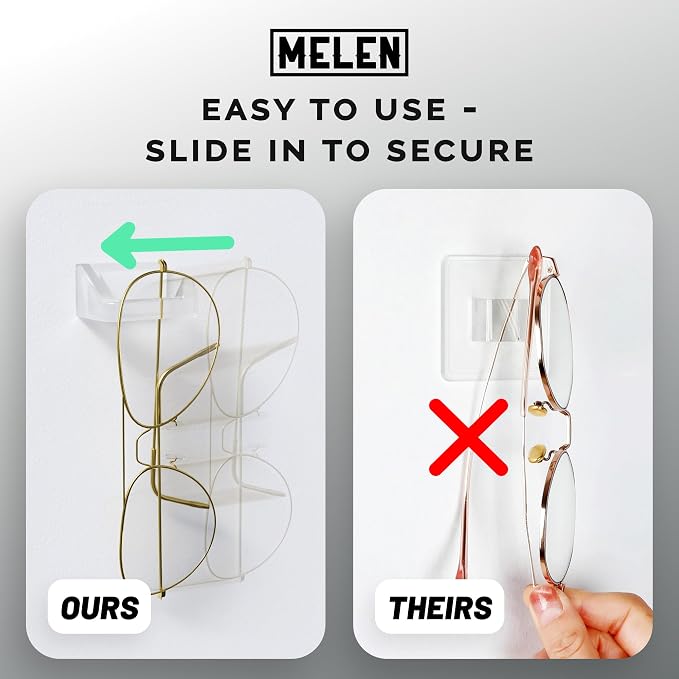 MELEN Adhesive Sunglass Organizer Wall (8-Pack) - Strong and Compact Glasses Holder, Sunglass Holder for Car and Wall - Clear