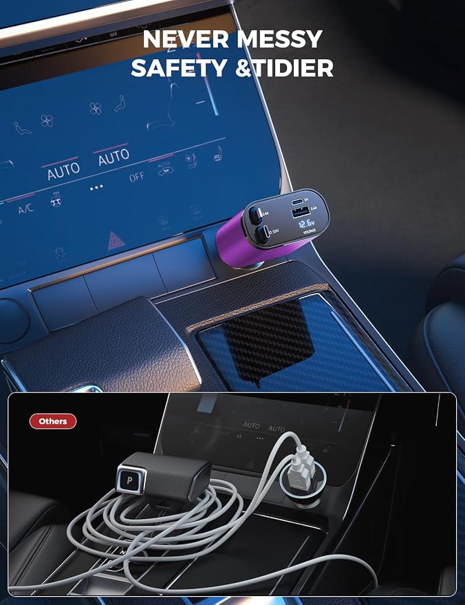 【Upgraded】 Retractable Car Charger 4 in 1, Fast Car Phone Charger with Cord 2.6ft, USB C and Apple Car Charger Adapter, Compatible with iPhone 17/16/15/15 Pro Max/14/13/12/11, Galaxy, Pixel