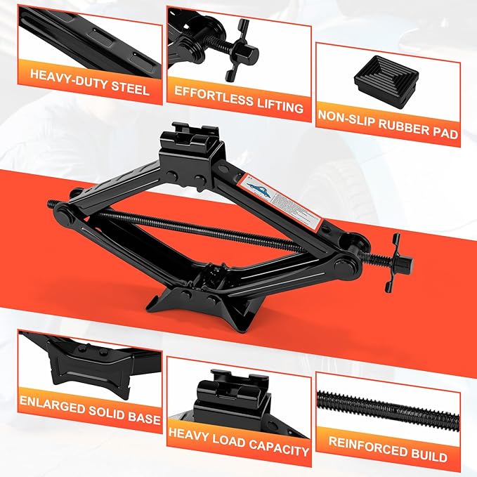 2 Ton Scissor Jack, Upgrade 4409 Lbs Car Jack Kit with 2 Rubber Pads, 10PCS Small Portable Car Jack Emergency Kit with Ratchet Wrench, Tire Repair Changing Kit for Vehicles SUV Sedan MPV UTV