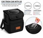 LuxMotive Car Trash Can – 3 Gallon Leakproof Waterproof Auto Trash Bin, Hanging Car Garbage Container with Lid & Storage Pockets, Foldable Car Organizer for Vehicle Interior (Black)