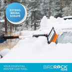 39" Extendable Snow Brush with Detachable Ice Scraper for Car - Portable Snow Removal Tool for Windshield & Vehicles - Flexible Handle, Ergonomic Grip, 11" Wide Squeegee & Bristle Head
