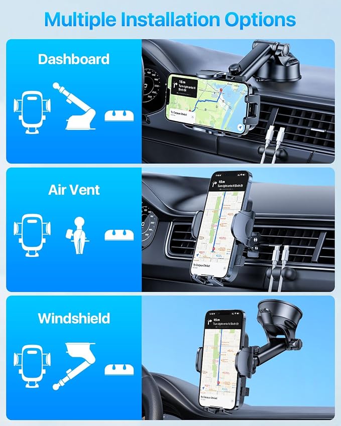 【Upgraded Strongest Suction & Pro Military-Grade】Ultimate Car Phone Mount【360°Rotatable Suction】Cell Phone Holders Truck Stand for Dashboard Windshield Vent for iPhone 17 Pro Max 16 Samsung,Dark Grey