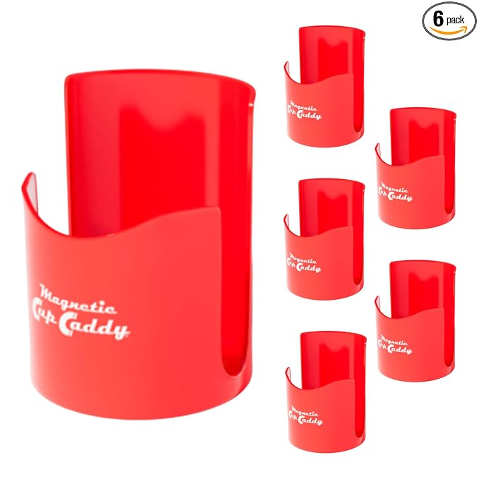 Magnetic Cup Holder - Caddy for Bottles, Glasses, and Cans - Fits on Fridge, Lawnmower, Forklift, Cart, or Ladder - Heavy-Duty Magnet