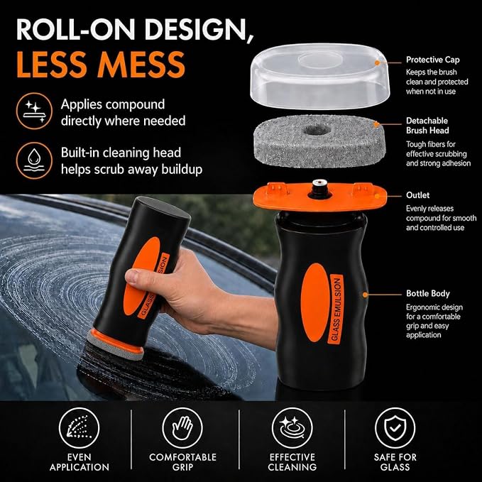 Oil Film Cleaning Brush for Car Windows，2026 Upgraded Clear Vision Windshield Cleaner with Anti-Rain Coating, Improving Clarity & Safer Driving (2 PCS)