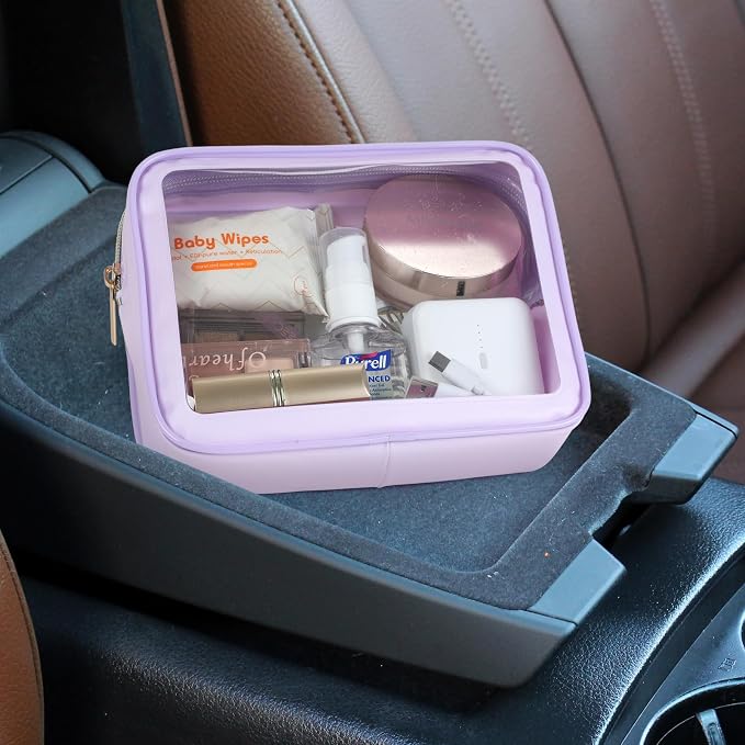 Clear Makeup Bag - TSA Approved Toiletry Bag for Carry-on & Checked Luggage, Water Resistant Car Storage Organizer with Reinforced Seams