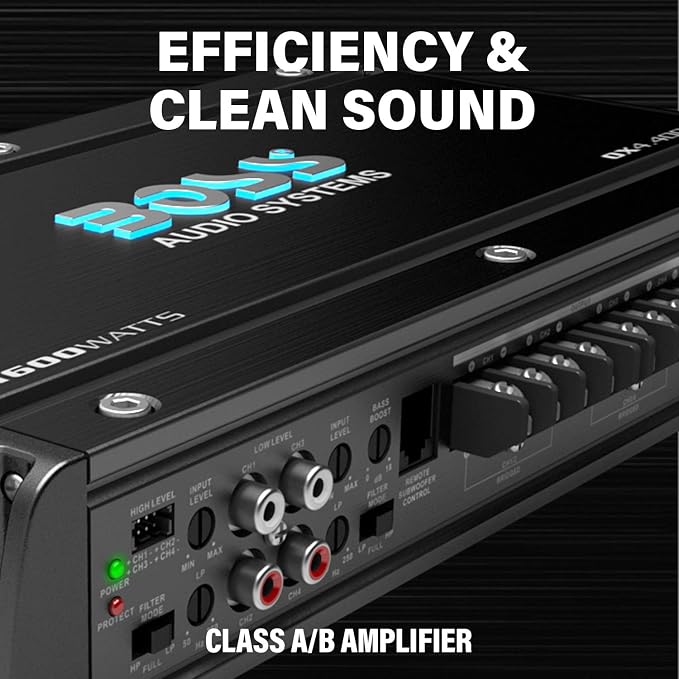 OX4.400 4 Channel Class A/B Car Amplifier – 1600 High Output, Low/High Level Inputs, Low Pass Crossover, Add Bass to Your Subwoofer