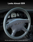 Leather Steering Wheel Cover Lace Up, Stitch on Steering Wheel Wrap, Universal Fit 13-20 Inch Car Truck Pickup Boat, A Whole Piece of Cowhide, DIY w/Needle Thread (Size M0, Gray)