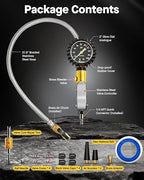 Tire Inflator with Pressure Gauge (0-100 PSI) with Large 2" Glow Dial- ANSI B40.1 Accurate, Premium Braided Hose, Durable Rubber Cover, Perfect for Car, Truck, Motorcycle, RV