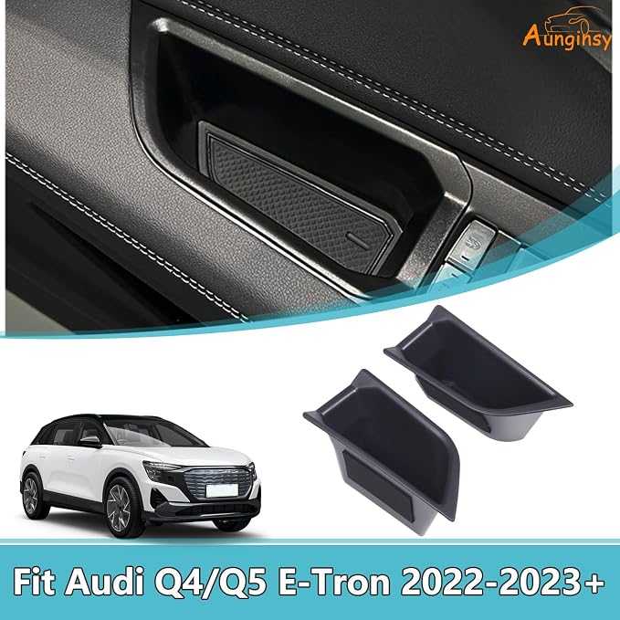 Front Door Side Storage Box Compatible with Audi Q4 E-Tron 2022 2023 2024 2025, ABS Car Front Door Side Armrest Grab Handle Groove Storage Organizer Tray Pocket Slot Mat Insert Accessories