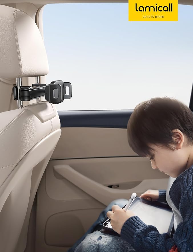 Car Headrest Tablet Holder - [Lockable] [3 in 1 Extension Arm] Upgrade Tablet Mount for Car Backseat, Gifts Road Trip Essentials for Kids, for iPad Pro Air Mini, Fire HD, 4.7-13" Tablets