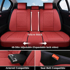 Coverado Full Set Car Seat Covers, Nappa Leather Seat Covers, Waterproof Car Seat Protector with Lumbar Support, Automotive Seat Covers Universal Fit for Most Cars SUV Trucks (FullSet, Red-Blackline)