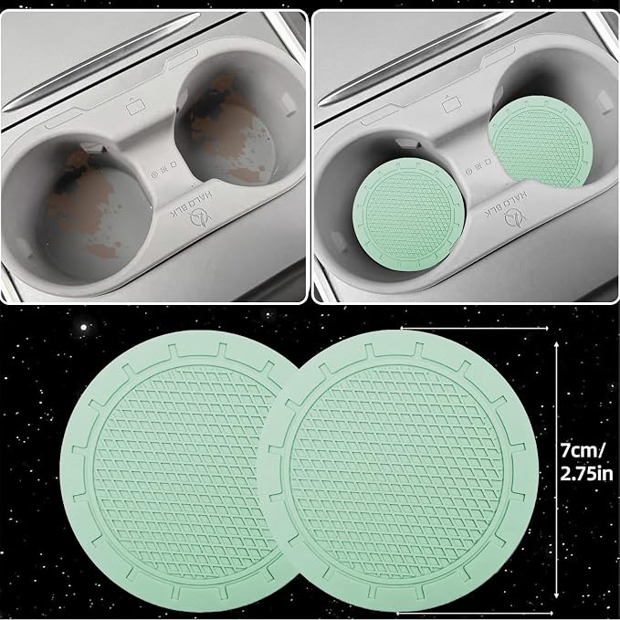 6 PCS Nappa Microfiber Leather Green Steering Wheel Cover Set, Breathable Fabric Steering Wheel Cover 14.5-15inch Universal, Car Center Console Cover, Seat Belt Cushion, Cup Holder Coaster