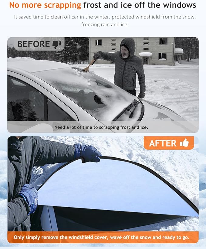 Car Windshield Cover for Ice and Snow, 4 Layers Hail Sun Rain Protection, Waterproof Winter Frost Protector Exterior Front Window Covers Universal for Car SUV Van All Weather 68.5" x 47"