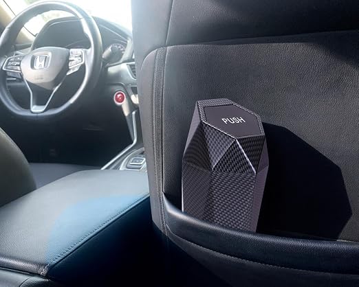 Car Trash Can with Lid, 2 Pack Mini Car Trash Can Cup Holder, Cars Garbage Can Car Accessories for Interior, Leakproof Car Trash Bin, Multipurpose Trash Can for Cars (Carbon Fiber Pattern)