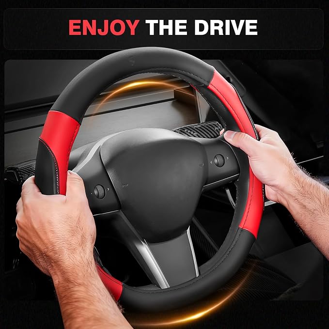 Car Steering Wheel Cover, Microfiber Leather Steering Wheel Covers with Anti-Slip Lining, Breathable Elastic Car Steering Wheel Protector, Universal Standard Size 14-15 inch