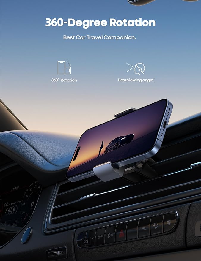 Car Cell Phone Mount, Air Vent Clip Holder, Universal Stand Hands Free Cradle Compatible with Phone 12 Mini 11 Pro Xs Xs Max Xr X 8 7 6 6s Plus SE and Other 4.7-6.5'' Smartphones - Gray