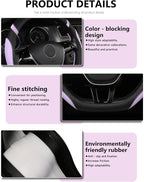 D-Shaped Flat Bottom Steering Wheel Cover for Women Girl, Stylish Car Accessory Non-Slip Car Interior Accessories (Purple)