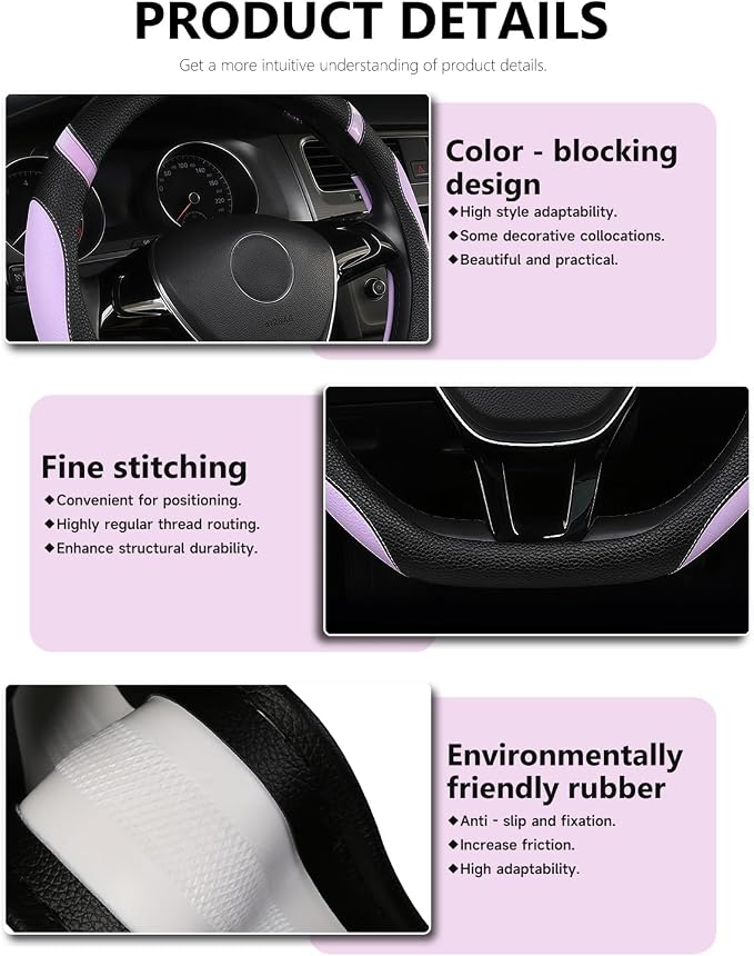 D-Shaped Flat Bottom Steering Wheel Cover for Women Girl, Stylish Car Accessory Non-Slip Car Interior Accessories (Purple)