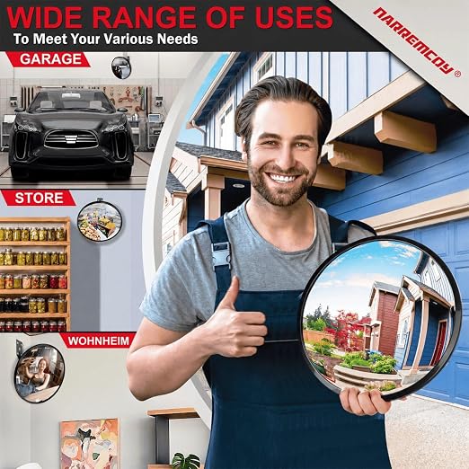 12 inch Acrylic Convex Mirror, Adjustable Wide Angle View Indoor Security Mirror, Corner Security Blind Spot for Warehouse, Office, Parking Garage and Traffic Safety