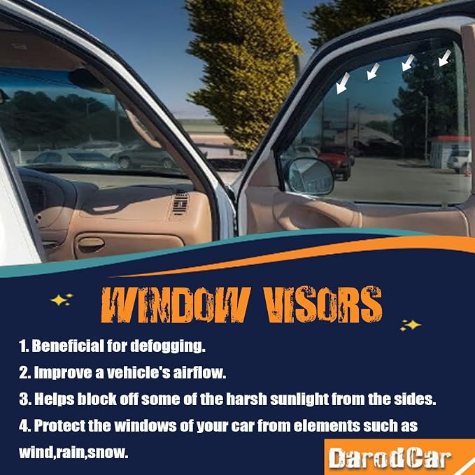 94515 Side Window Visor Rain Guards for 07-14 Chevy Silverado 1500 & GMC Sierra 1500 2500HD 3500HD Crew Cab/Avalanche/Suburban/Yukon XL Wind Deflectors Windnow Shade Vent Sun Visors 4PCS