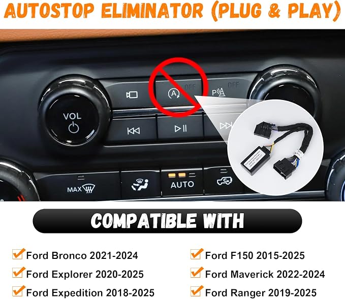 Auto Start Stop Eliminator Fit for F150/Expedition/Ranger/Explorer/Bronco and 2022-2023 Maverick Automatic A-Off Start Stop Eliminator Engine Upgrade Plug&Play Automatic Stop-Start Canceller