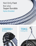 USB C Cable 3.2A【Upgraded 90°& Gold-Plated】, [4-Pack,10+6.6+3.3+1.6FT] Type C Fast Charging Cable Right Angle Nylon Braided USB A to USBC Cord for iPhone 17/16 Samsung S25 Ultra S10 Note 10
