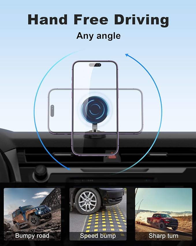 Magnetic Car Phone Holder Mount (360° Rotation) Cell Phone Car Holder, Phone Mount for Car Windshield Dashboard Hand Free Mount for iPhone 17 16 15 14 13 Pro Max All Smartphones