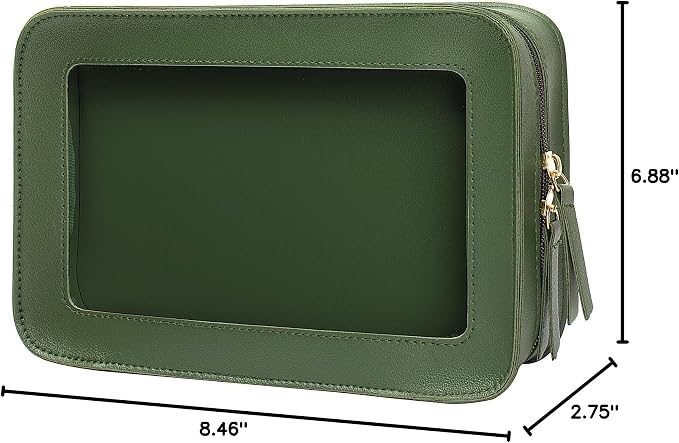 Clear Makeup Bags,TSA Approved Toiletry Bag with Zipper,Sunscreen Bag Clear Makeup Toiletry Pouch Beach Vacation Essentials for Women Teen Girls Gifts(Vintage Green)