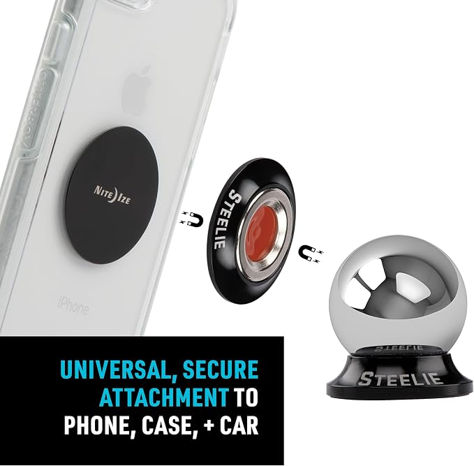 Steelie Orbiter Dash Kit - Metal Plate Attaches to Exterior of Charger - Dashboard System with Magnetic Socket, Dash Mount & Metal Plate - Orbiter