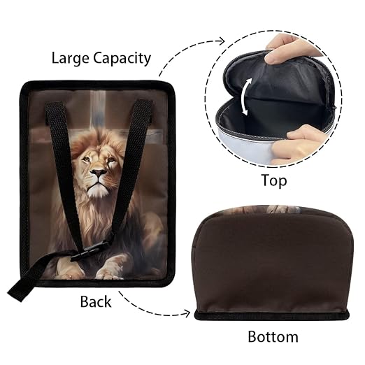 Lion Cross Print Car Trash Can with Lid, Leak Proof Auto Trash Bag Hanging Vehicle Garbage Can Multipurpose Storage Container for Back Seat Road Trip