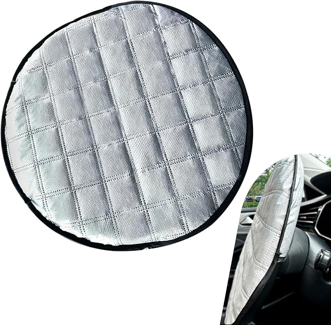 Car Steering Wheel Cover Sun Shade, 16.93" Thickened Aluminum Film Steering Wheel Protector, Slip-on Installation, Universal for Car SUV Truck Van (Silver)