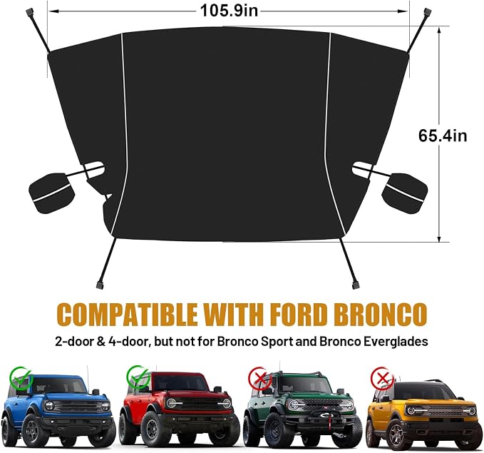 MAIKER 600D Windshield Cover Compatible with Ford Bronco – Waterproof, Frost & Snow Protection, Sun Shade, Wiper Front Window Protector
