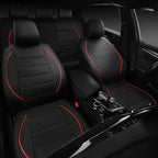 Universal FIT Piping Leather Two Front Seat Covers, Waterproof Faux Leather for SUV Sedan Van Truck, Airbag Compatible,Reserved Opening Holes for Headrest Covers. (Black red)