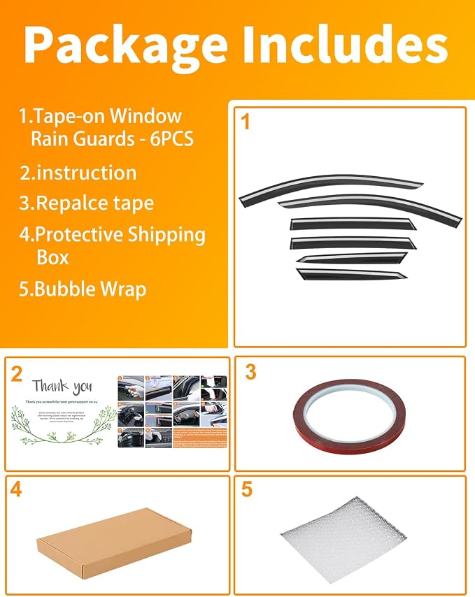 6-pcs Low-Profile Window Rain Guard for Kia Sportage 2023-2026 Rain Guards Side Window Visors Extra-Thick Vent Visor Window Deflectors Tape-on Vent Shades Car Accessories
