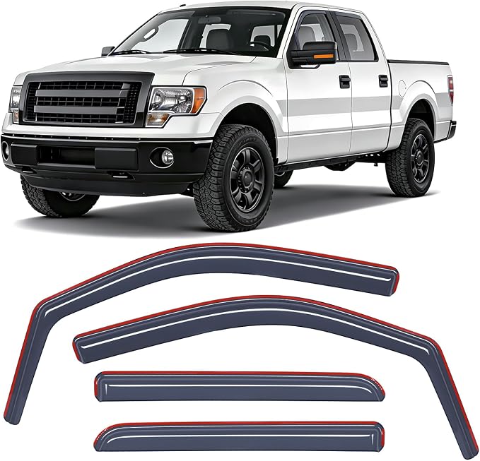 in Channel Window Visors for Ford F150 2009-2014 Crew Cab, Smoke Rain Guards, Clip-On Installation, Wind Deflectors for Sun Rain Ventilation-4PCS
