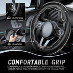 3pcs Car Steering Wheel Cover,Anti-Skid Carbon Fiber Steering Wheel Protector for Men Women,Multiple Color Options,Universal for Most Car Interiors Accessories (Black 3PCS)