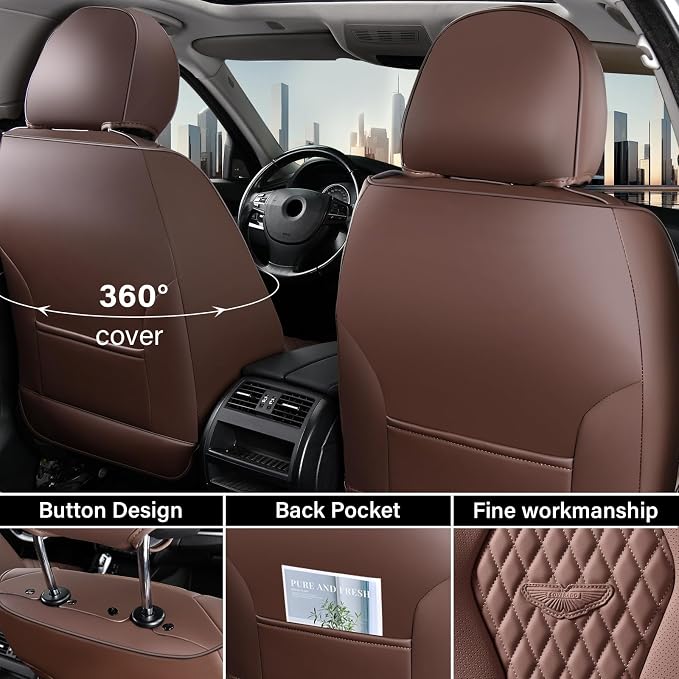 Coverado Seat Covers, Car Seat Covers Full Set, Coffee Car Seat Cover, Car Seat Cushion Waterproof, Luxury Auto Seat Covers, Seat Cover Car Seat Protector Fit for Most Cars