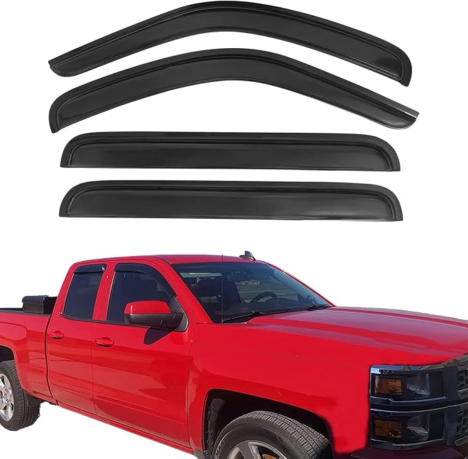 Window Rain Guards for 2014-2018 Chevrolet Silverado/GMC Sierra 1500 | 4PCS Tape On Window Deflectors Vent Visors fit for 2015-2019 2500HD 3500HD Crew Cab,Weatherproof, Easy Installation