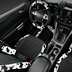 Cow Print Car Accessories Sets Faux Leather Car Seat Covers & Cow Car Mats & Cow Steering Wheel Cover Seat Belt Pads Universal fit for SUV,Van,Saden,Truck Cute Automobile Interior Sets Women