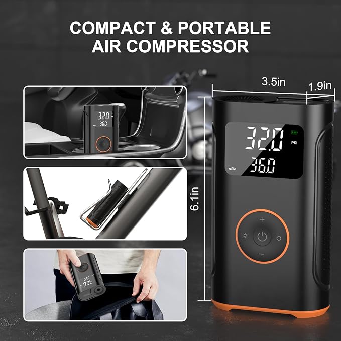 (New Upgrade) Tire Inflator Portable Air Compressor-160 PSI Air Pump with Memory Function, Electric Bike Pump with Tire Pressure Gauge, Tire Inflator for Car, Gifts for Men Husband Father